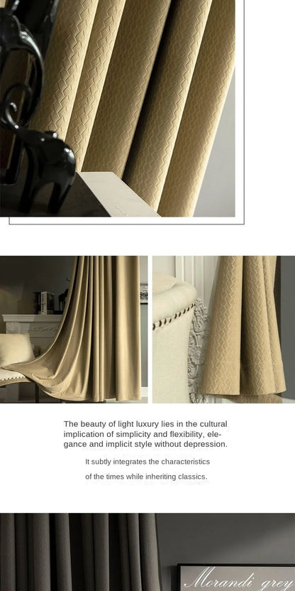 Home Art High-end Curtains for Living Room Luxury Bedroom Blackout Curtain Solid Color Japan Style Fishbone Pattern Room Drapes