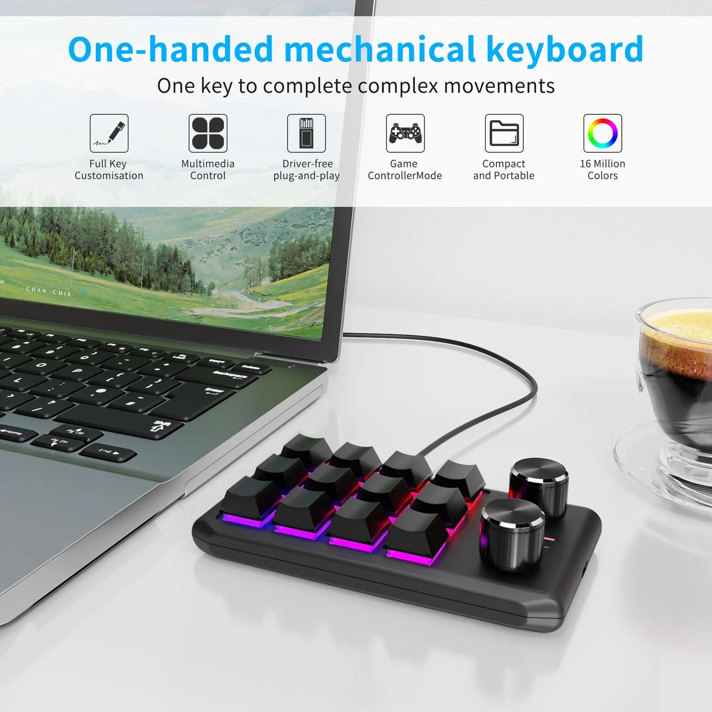 12 Key 2 Knob Mini Macro Custom Keyboard Bluetooth/3 Modes Programming Mechanical Keyboard Gaming Drawing Switch Hot-swap Keypad