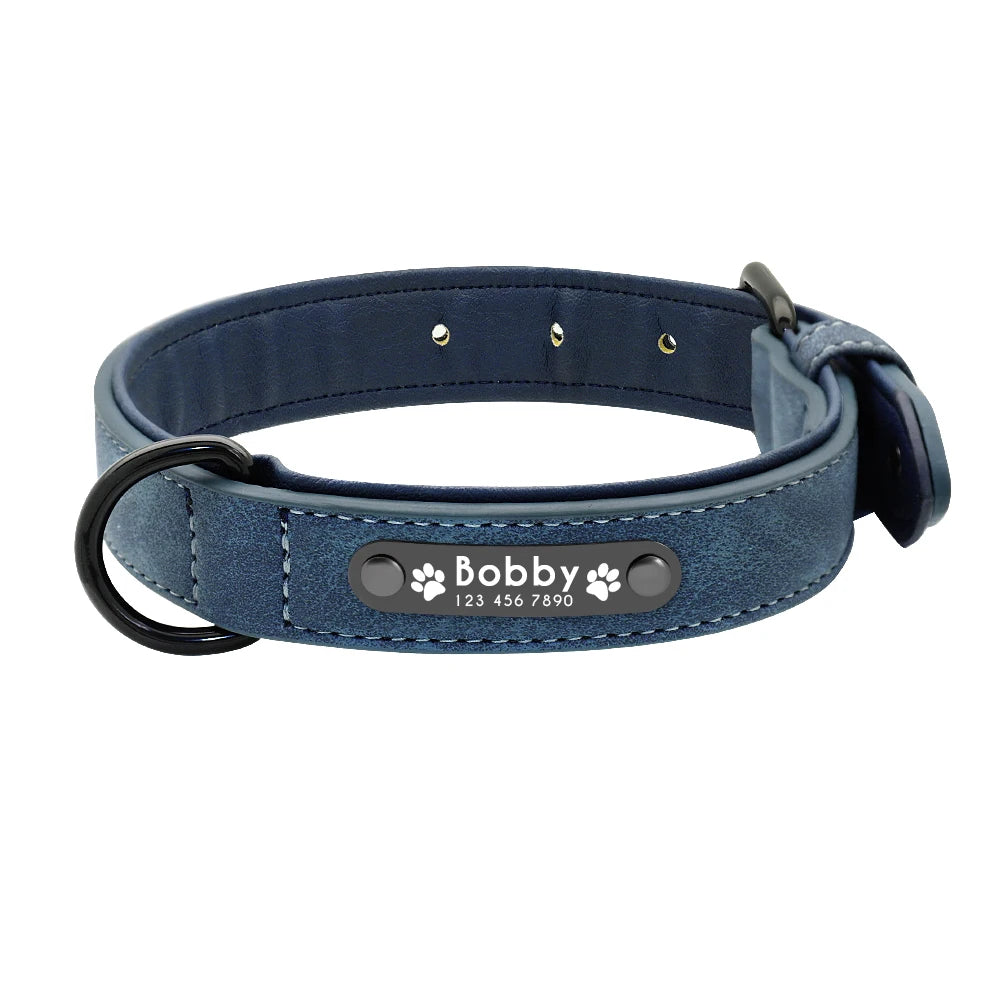 Personalized  PU Leather Dog Collar Soft Padded Pet Dog Collars Engraved Name Paw Durable Necklace for Small Medium Large Dogs