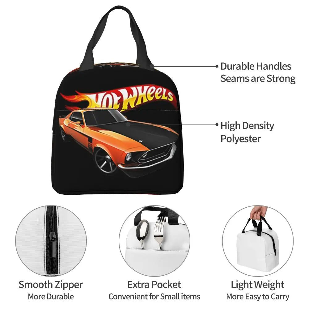 Custom Hot Wheels For Fans Thermal Insulated Lunch Bag Cartoon Sport Car Portable Lunch Container Travel Multifunction Food Box