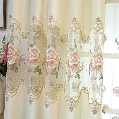Luxury European Style Velvet Embroidery Curtains for Living Room Bedroom Embroidery Flowers Semi Hollow Blackout Curtain 1 Panel