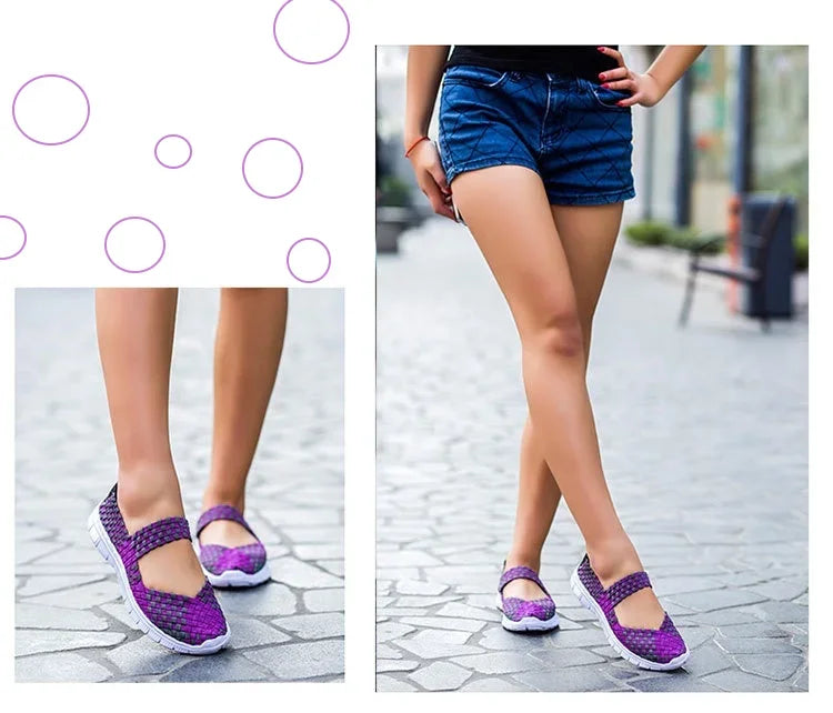 Plus Size Women Flat Shoes  Fashion Elastic Band Weave Shoes Women Comfort Flat Shoes Women Casual Loafers Zapatos De Mujer