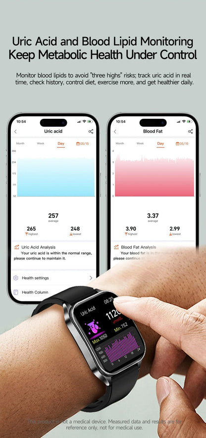 New 650nm Dual probe laser Health Smart Watch ECG+PPG Blood pressure Uric Acid Blood lipids AMOLED Physical therapy Smartwatches