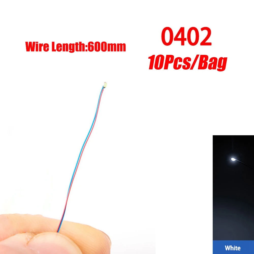 10pcs/Lot Micro Litz Wired Chip 60cm 3V Railway Model For Gundam Scenes 0402 SMD Lamp Wired Micro Led Pre-Soldered Lamp