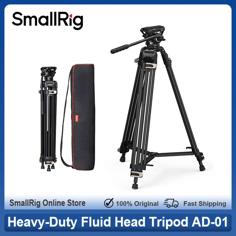 SmallRig Heavy-Duty 360° Fluid Head Tripod AD-01 186cm Video Tripod with Quick Release Plate for DSLR Camera Camcorder