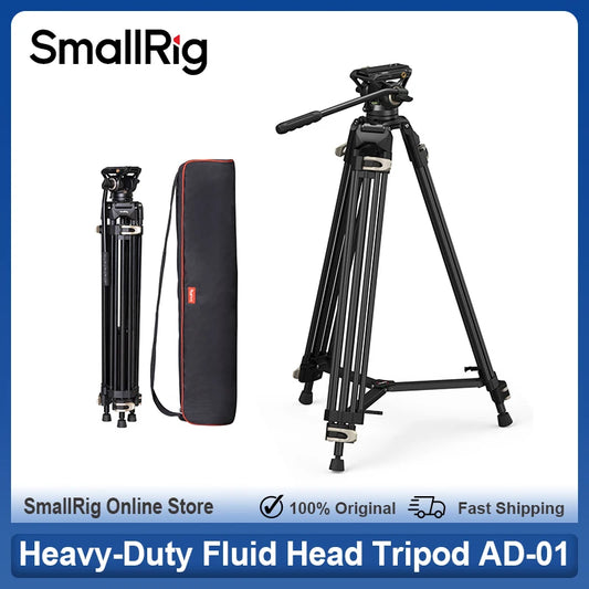 SmallRig Heavy-Duty 360° Fluid Head Tripod AD-01 186cm Video Tripod with Quick Release Plate for DSLR Camera Camcorder