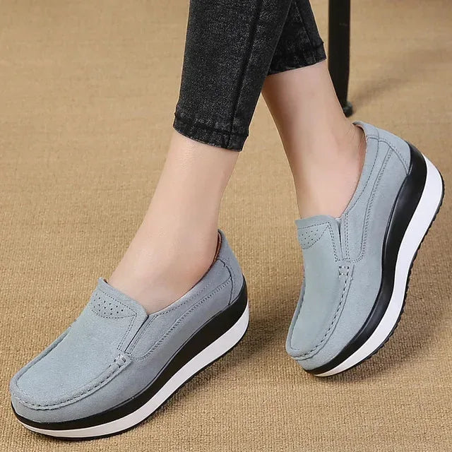 Creepers Platform Shoes Women Flats Women Loafers Spring Autumn Casual Suede Leather Shoes Ladies Moccasins Slip On Plus Size 42