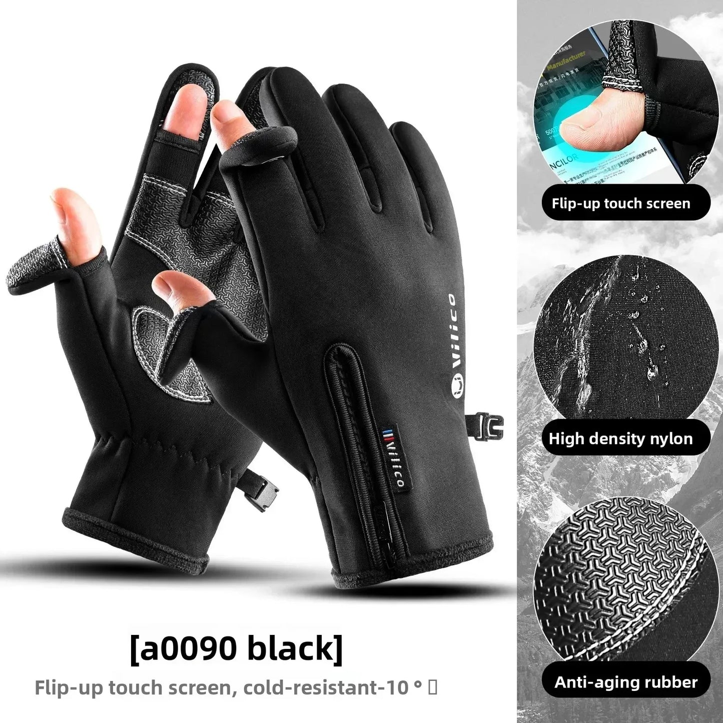 Vilico Warm Touchscreen Motorcycle Fishing Gloves Windproof Durable Anti‑Slip Waterproof Breathable for Autumn & Winter Cycling