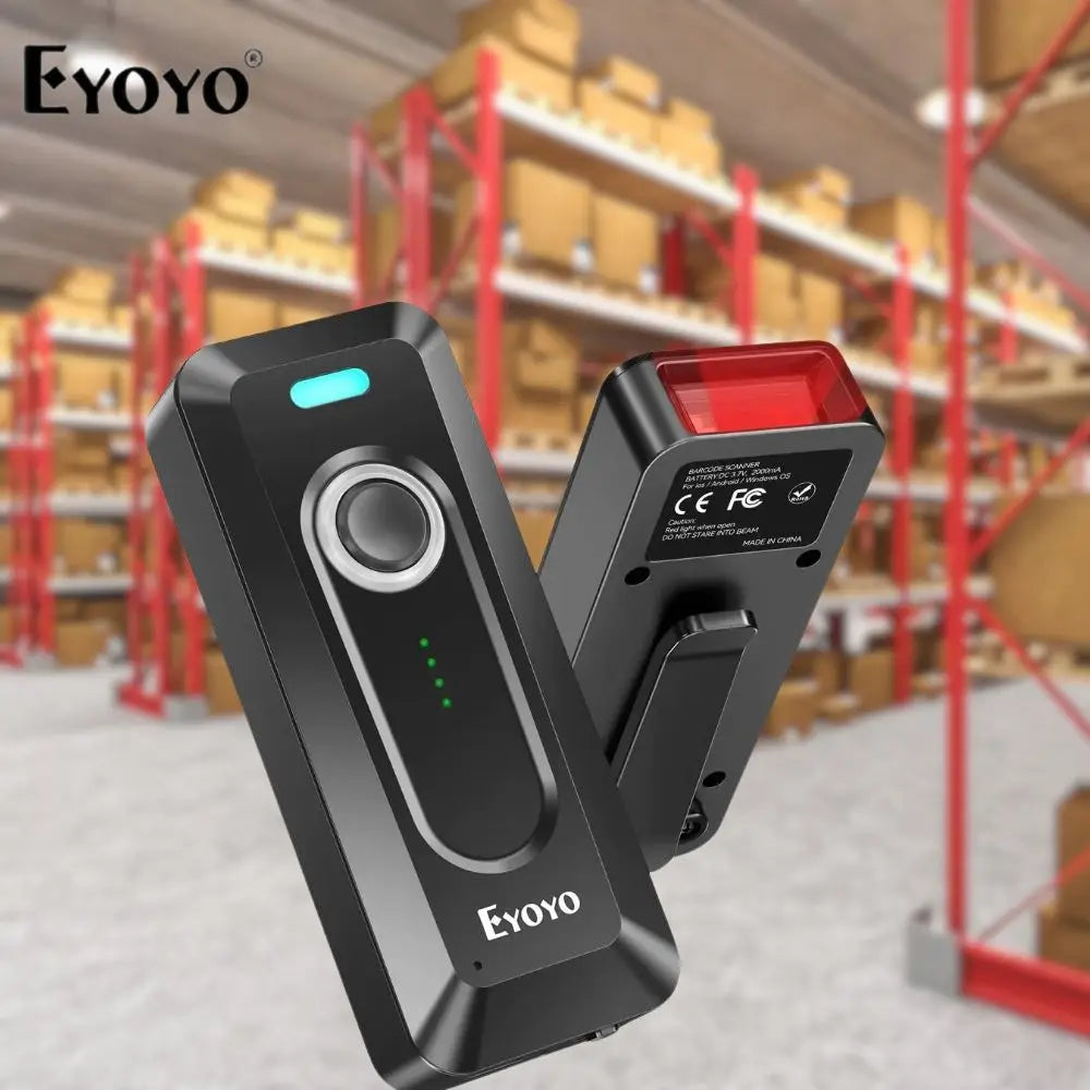 Eyoyo 2D Bluetooth Barcode Scanner Wireless Portable Mini QR Bar Code Reader Scanner with Clip 2000mAh Battery