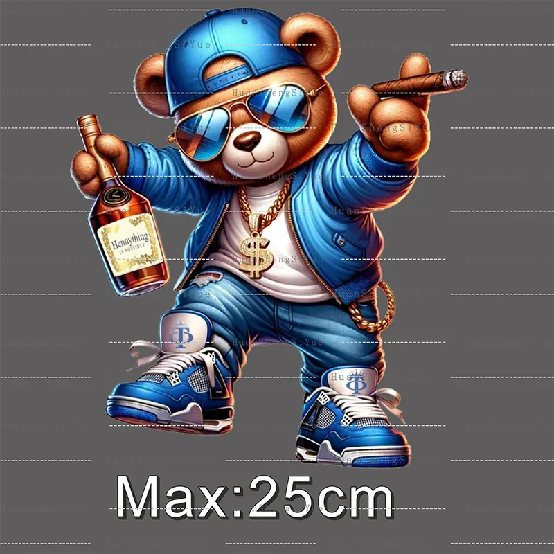 Teddy Bear Street Style Ironing Sticker Clothes DTF Fashion T-shirt Hoodie DIY Hot Transfer Printing Hot Sticker Waterproof