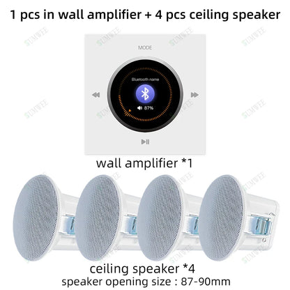 Home Background music player system audio in wall power amplifier bluetooths TF USB FM radio AUX controls panel ceiling speakers