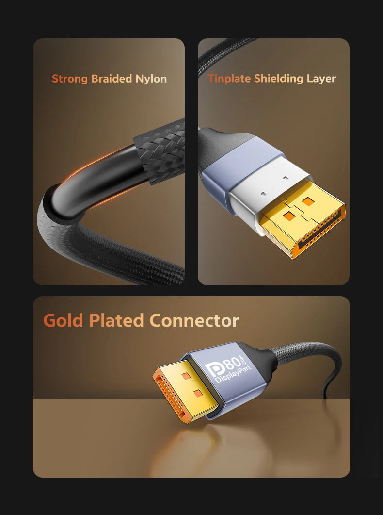 DP 2.1 Cable VESA Certified 16K DisplayPort Cable 3m 80Gbps 8K120Hz FreeSync G-Sync VRR Display Port Cord for AMD RX7000