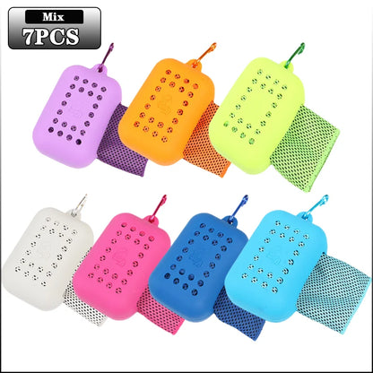 10PCS Portable Mini Silica Gel Set Cold Towel Polyester Fiber Outdoor Cooling Towel Fitness sports gym Run quick Dry Cool Towel