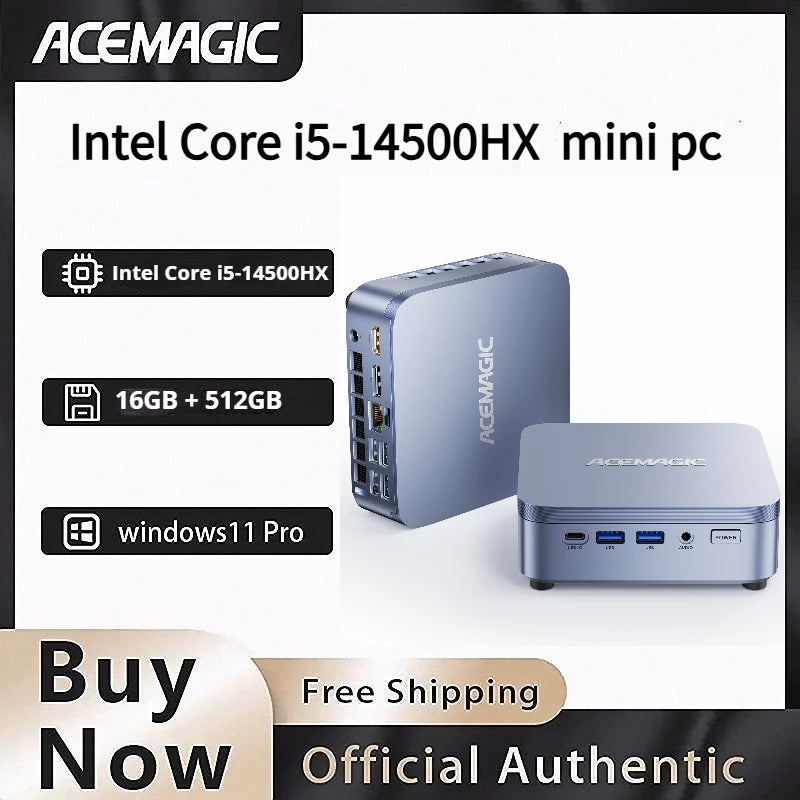 ACEMAGIC M5 Mini PC Intel Core I5-14500HX (14C/20T, up to 4.9GHz) 16GB DDR4 RAM 512GB NVMe SSD, Desktop Replacement 4K Triple