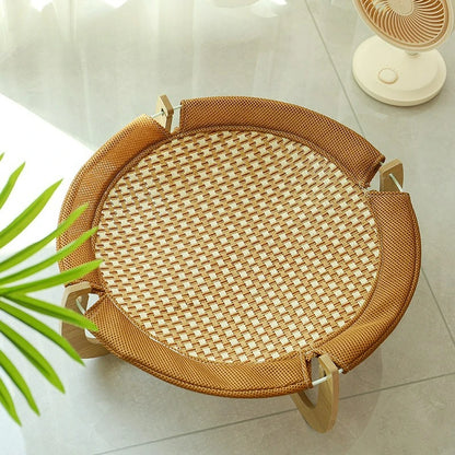 Summer Ice Cooling Pet Bed - Gel-Infused Removable Mat for Cats & Dogs, Breathable Elevated Hammock Design Stays 15°C Cooler