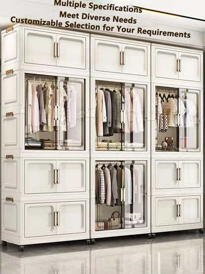 Multi-Functional Folding Storage Cabinet for Home Office Kitchen Bathroom Organizer with Doors White Black Gray