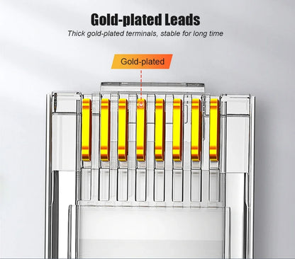 SAMZHE Cat5e RJ45 Modular Plug 8P8C Connector for Ethernet Cable,Gold Plated CAT 5e Gigabit Bulk Ethernet Crimp Connectors
