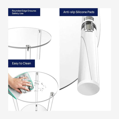 Table d'appoint ronde moderne en acrylique, idéale pour les petits espaces. Petite table d'appoint ronde transparente pour la décoration du salon et de la chambre.