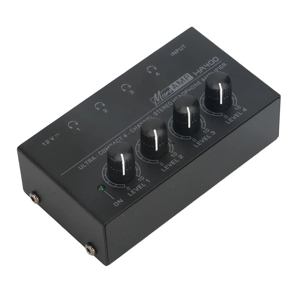 HA400 Ultra-Compact Stereo Audio Amplifier 4 Channels Mini Headphone Amplifier With Power Adapter 10MHz Earphone Amp for Music