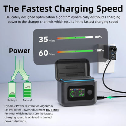 Battery Charger for Insta360 X5 Accessories, 27W Dual Fast Charging Case w/LCD Display, Intelligent Two Way Charger Hub