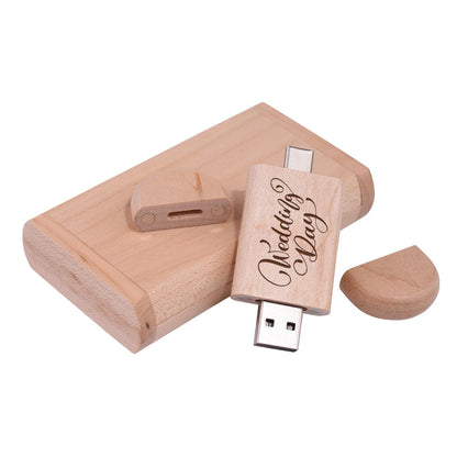 2 IN 1 TYPE-C USB 3.0 Flash Drive 128GB Free Custom Logo Pen Drive 64GB Wooden Pendant Memory Stick 32GB Creative Wedding Gift