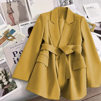 2024 Spring Autumn Suit Jacket Office Lady Fashion Elegant Commute Long Sleeve Lace Up Coat For Women 2024 Female Black Tops