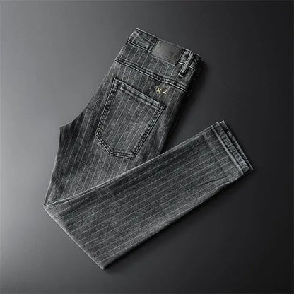 Trousers Skinny Luxury Men's Jeans Stripe Slim Fit Man Cowboy Pants with Pockets Tight Pipe Soft New in Plus Size Trend 2024 Xs