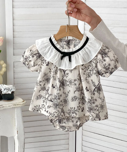 2026 New Summer Baby Clothing Set Infant Girls Floral Lace Collar Tops And Bloomer 2 PCS Suit Toddler Outfit