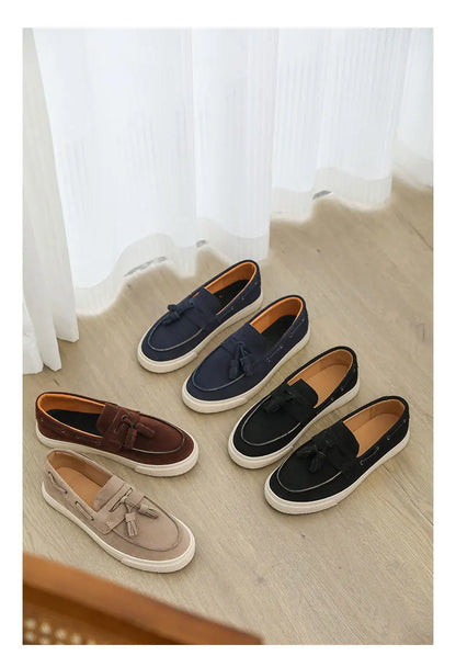 2025 Men Flat Loafers Frosted Suede Flat Shoes Comfortable Non Slip Trendy Fashion Loafers Lightweight Outdoor Casual Shoes