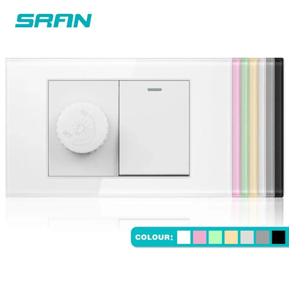 SRAN EU BR AU US standard Dimmer switch and 1 gang switch 16A Wall switch for home improvement tempered glass panel 118*72mm