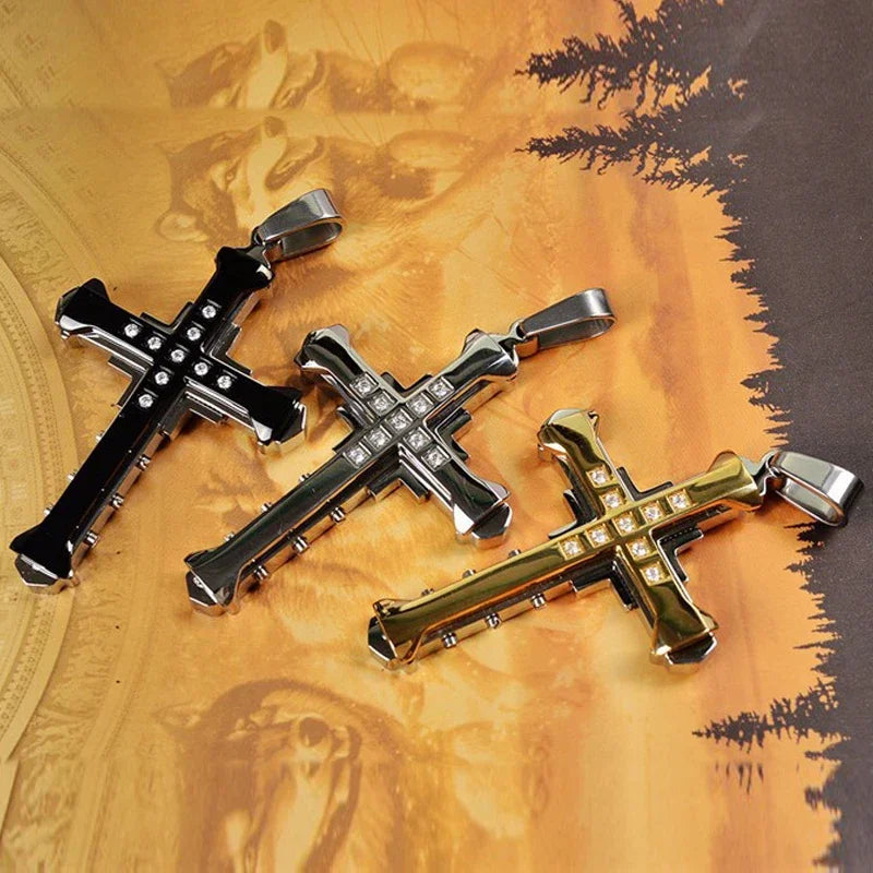 Minimalist Cross Chain for Men – Cool Black & Gold CZ Pendant, Punk Streetwear Gift