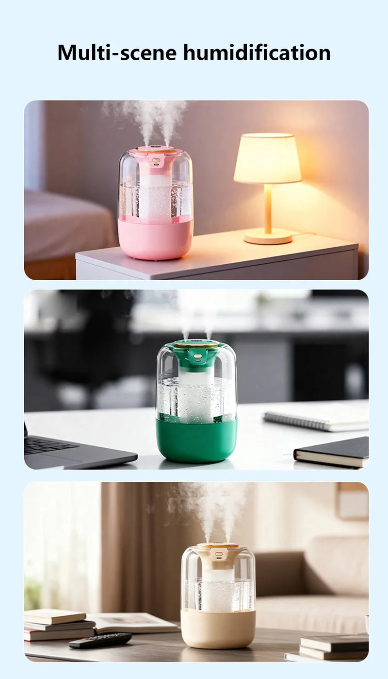 Humidifier USB Double Spray Quiet 2L Large Capacity Humidifier Home Dormitory Office Bedroom Desktop with Night Light