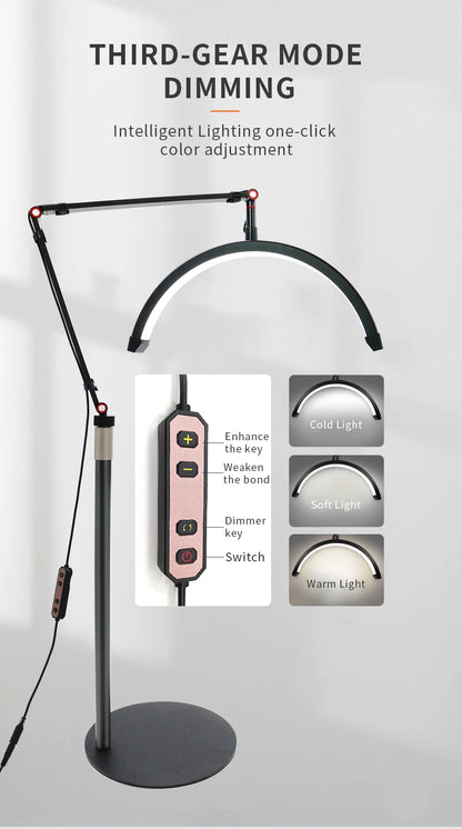 16 INCH LED Half Moon Lash Light Temperature 20W 3000K-6000K LED Ring Lamp for Beauty Facials Skincare Tattoo Eyebrows Filming
