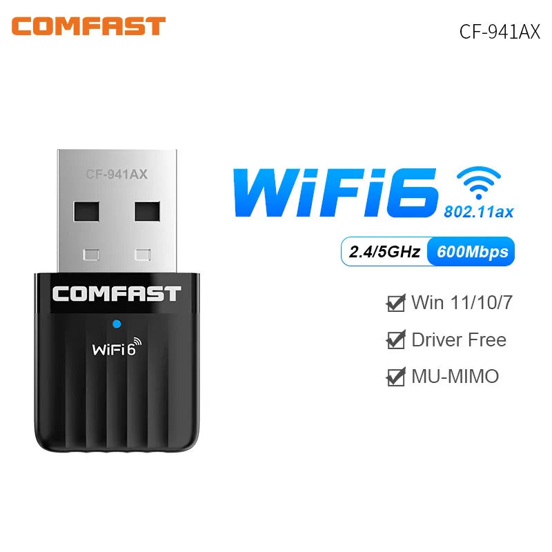 COMFAST WiFi 6 Wi-Fi Adapter Mini AX600 Network Card USB WIFI Dongle 2.4GHz Cle Wi-Fi Lan Adapter Driver Free 600M WIFI Receiver