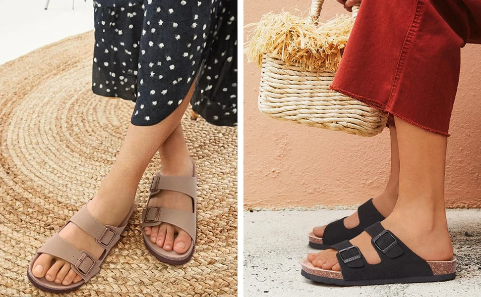 Shevalues Cork Sole Slippers For Women Men Classic Suede Summer Sandals With Arch Support Fashion Orthopedic Beach Cork Shoes