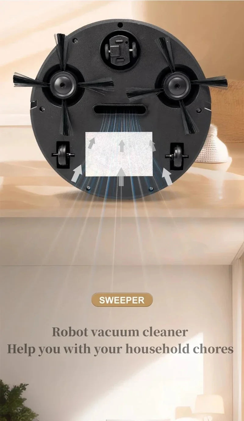 2026 3-in-1 Strong Suction Smart Sweeping Robot Rechargeable Washable Mop For Pet Hair Hard Floor Kitchen Room Sweeping Robot