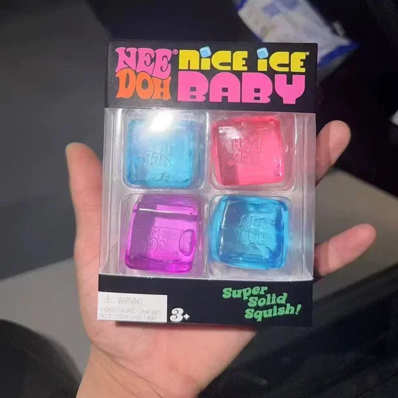 New Needoh Nice Ice Baby Fidget Cube Set 4 Pack Super Solid Squishy Sensory Toys Non-toxic Squeeze Toys for ADHD and Autism Gift