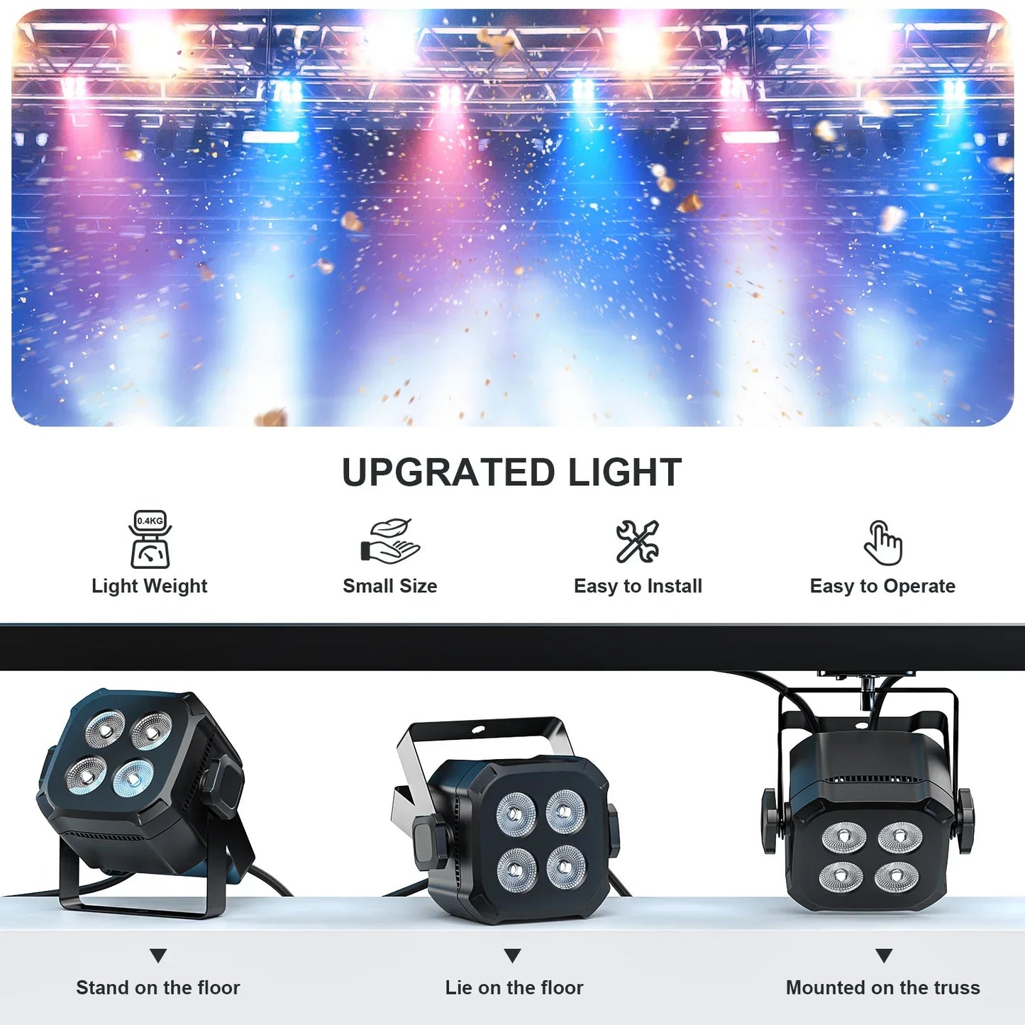 Yiflamefly 30W Par Lights 4x8W LED RGBWYP+CYAN DJ Light Remote & DMX Controlled Stage Light For Wedding Party Club Disco