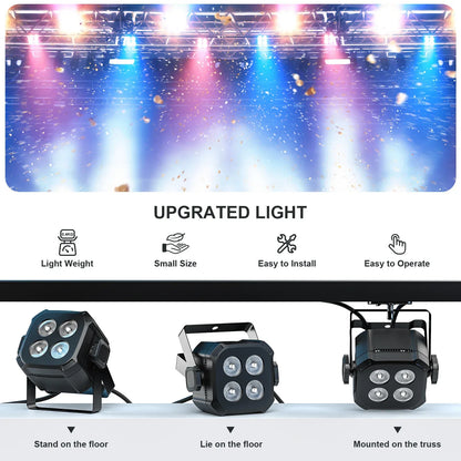 Yiflamefly 30W Par Lights 4x8W LED RGBWYP+CYAN DJ Light Remote & DMX Controlled Stage Light For Wedding Party Club Disco