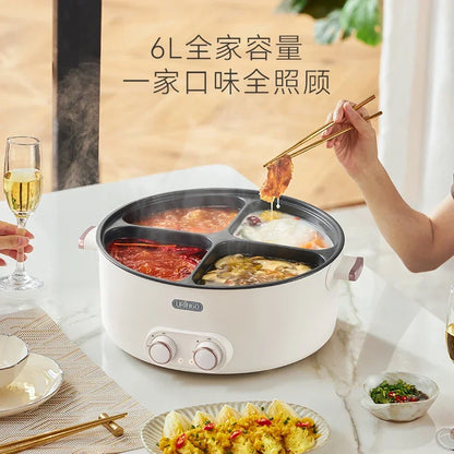 Mandarin duck electric hot pot four-square box multi-functional household 6L large-capacity electric cooking pot new model
