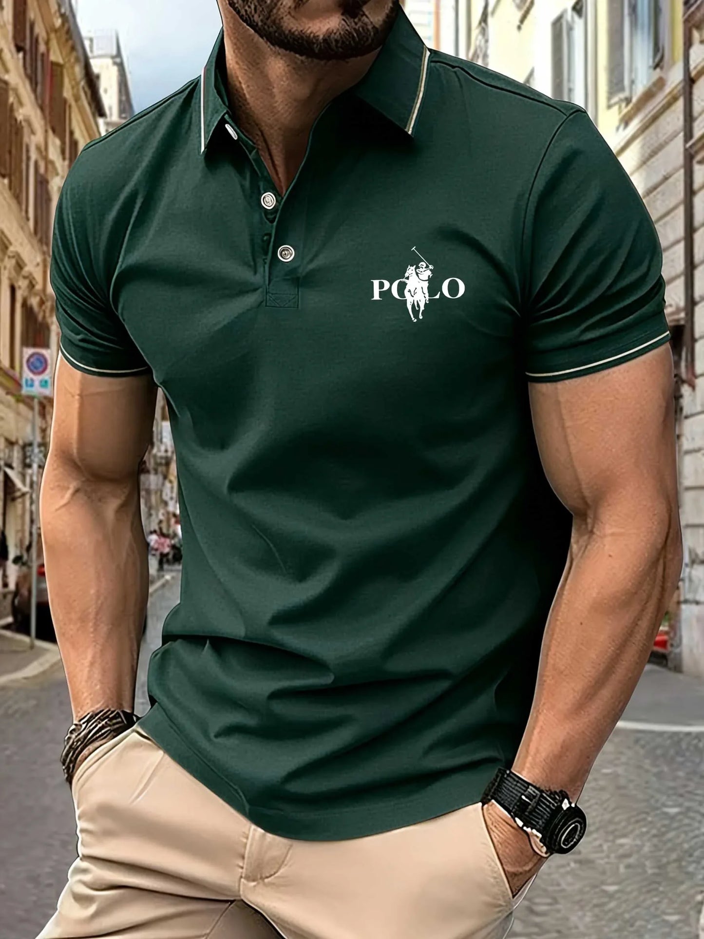 Men's Fitness Casual Sports T-shirt Gym Running Sports Elastic Short-sleeved Polo Shirt Lapel Top Men's Slim Fit T-shirt