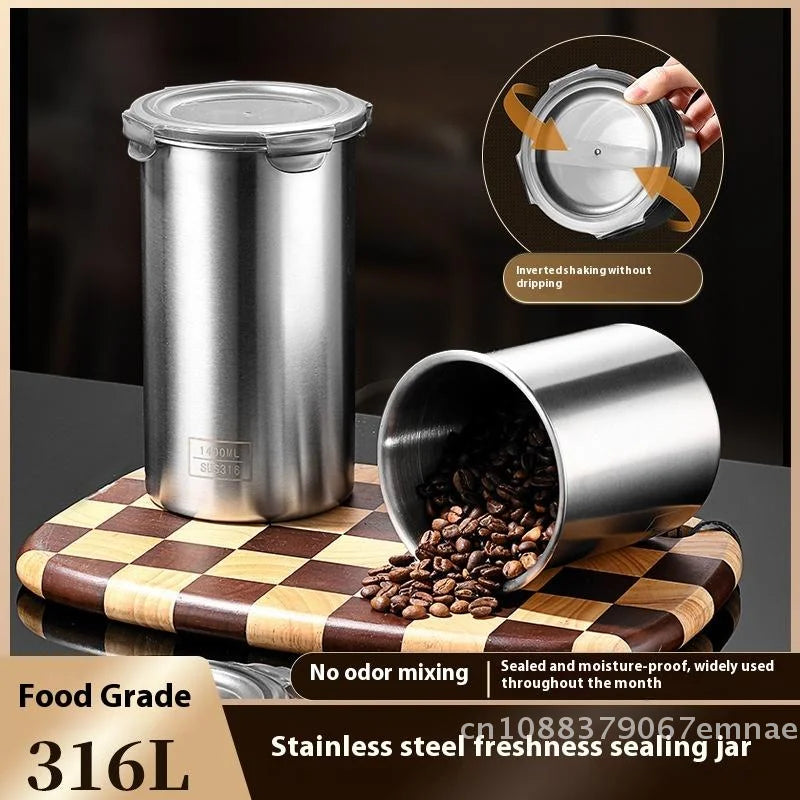 Stainless Steel Storage Jars Set 500/900/1400ml Sealed Containers Kitchen Organizer for Fresh Grain Vegetable Coffee