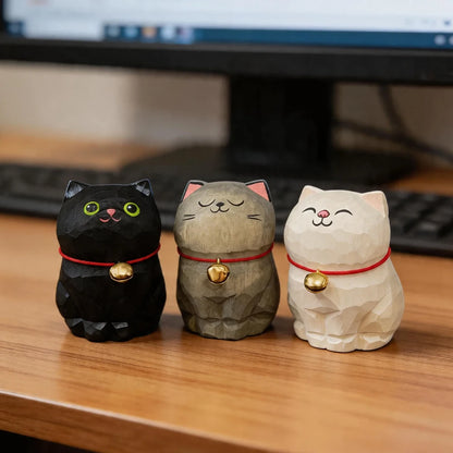 Cute Cat Animals Figurine Decorative Wooden  Ornament Kitten Statue Calico Golden gradient cat Home Office Desk Car Decor Gift