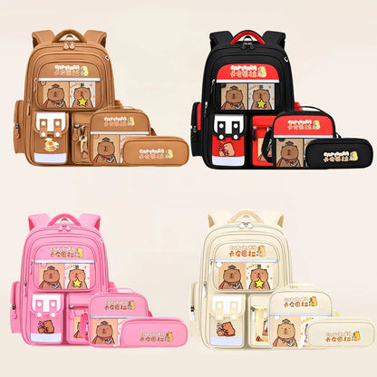 Capybara School Bags for Boys Girls Primary Schoolbag Cartoon School Backpack Set Rucksack Bagpack Kids Cute Children Book Bags