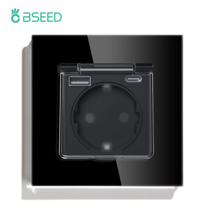 BSEED Single EU Wall Socket USB Type-c Ports Double Waterproof Cover Bathroom Power Sockets Triple Glass Electric Outlets 16A