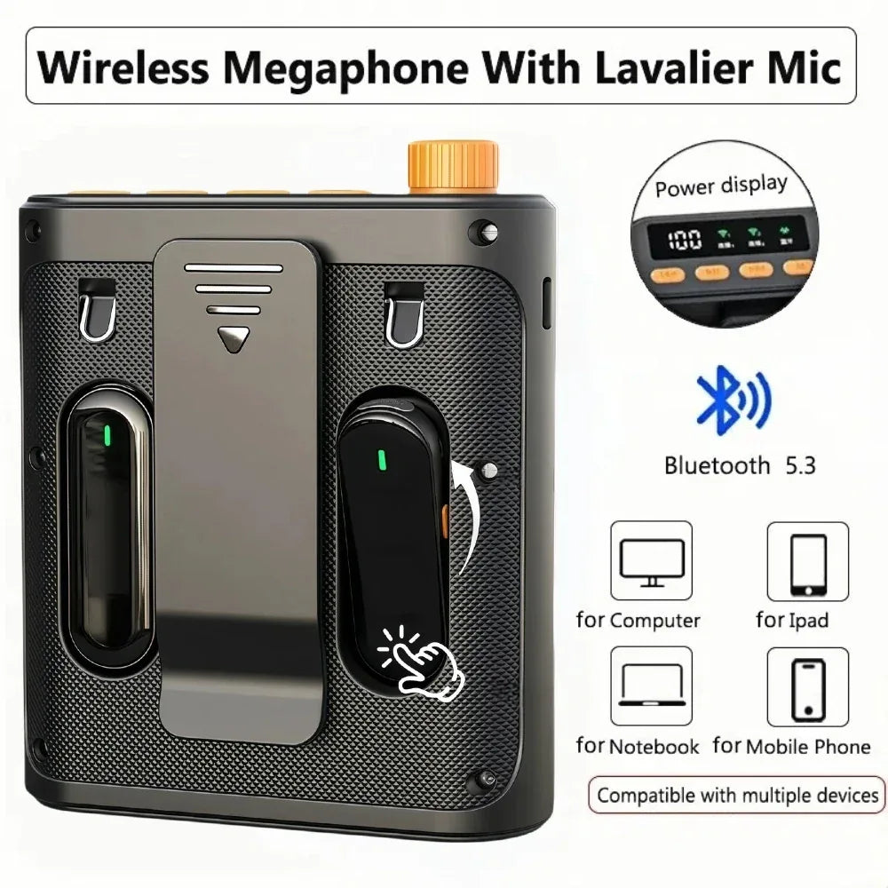 Mini Wireless Megaphone Speaker With Lavalier Microphone Bluetooth Portable Voice Amplifier for Teachers Tour Guides Coaches