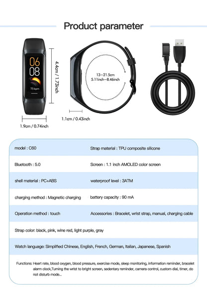LIGE Amoled Smart Watch Men 2024 Smart Band Women Heart Rate Blood Smartwartch Waterproof Smart Bracelet Sport Fitness Tracker
