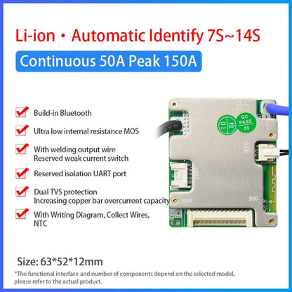 JBD BMS Auto-Identify 7S 8S 10S 12S 13S 14S 20A 30A 40A 50A LiFePo4 Smart BMS 24V 36V 48V Battery Management System for E-Bike