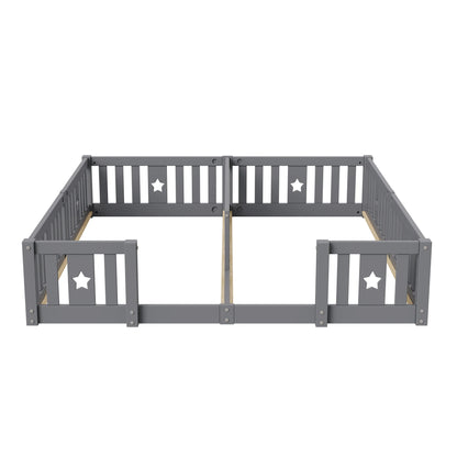 Rosahqnda Children's Bed Floor Bed 90x200cm with Railing Gate,Pine Wooden Bed for Families with 2 Children,Children's Twin Bed
