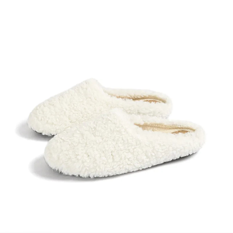 Big Size 43 Women Lambswool Slippers Winter Sheep Fur Shoes Ladies Flat Cotton Slides Home Pantuflas Daily Slip On Furry Mules